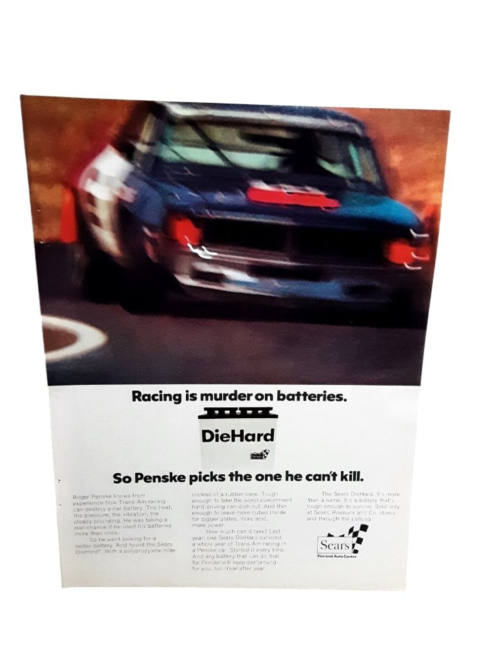 1971 Sears DieHard Battery Vintage Ad Roger Penske Trans Am Racing
